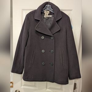 LL BEAN Purple 260345 Bellandi Italian 100% Lambswool Thinsulate Pea Coat sz 12